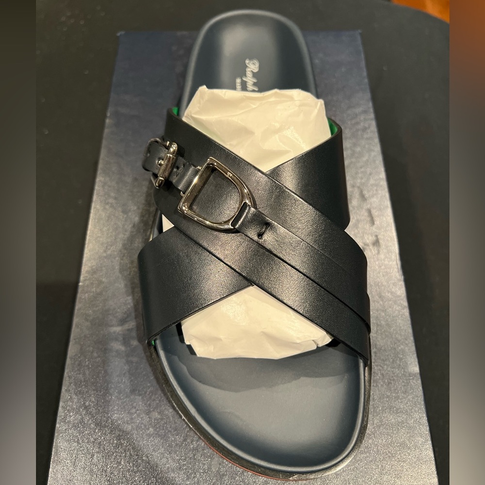 RALPH LAUREN Purple Martez Mens Navy Blue Leather Sandals Size 7.5